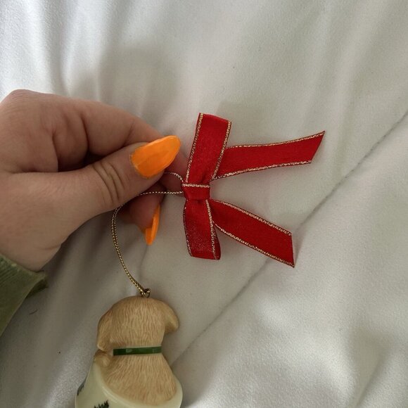 Spode Christmas Tree Ornament Puppy Dog in Stocking 3.25" No Box Bow Red Green - Picture 8 of 8